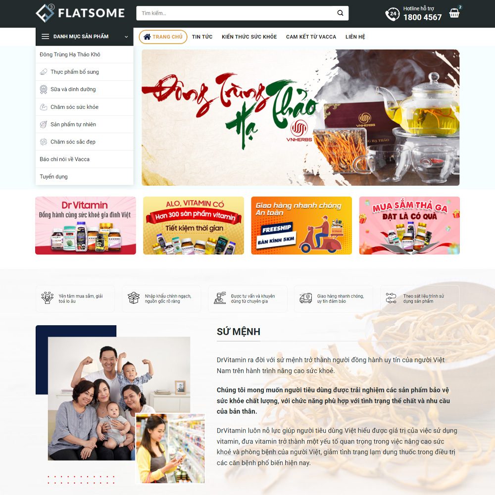 Mẫu Website Theme Đông trùng hạ thảo - Wp Flatsome