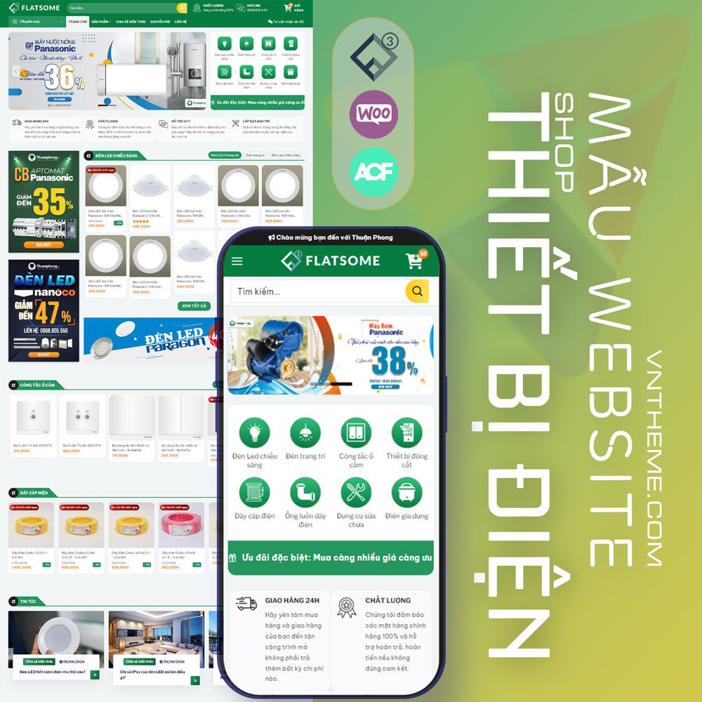Mẫu Website Thiết Bị Điện chuyên nghiệp – Giao diện WordPress Flatsome tối ưu bán hàng