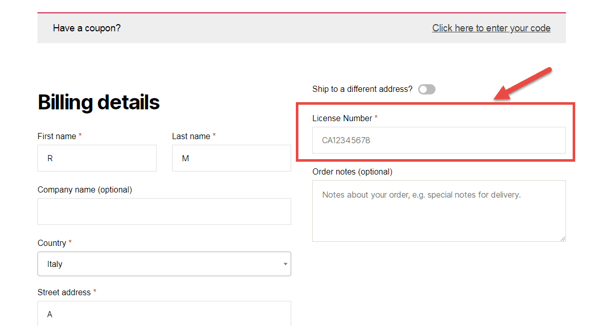 Đây là trường thanh toán tùy chỉnh mới được hiển thị có chủ đích bên ngoài biểu mẫu thanh toán/vận chuyển.